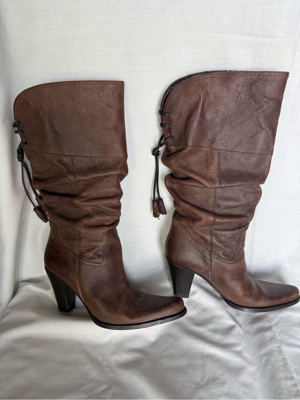 Enzo Angiolini "Manor09" Slouchy Vacchetta Caffe Leather Tassel Boots - Size 37